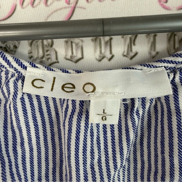 Cleo long sleeve top ruffles frilly tie up Blue Striped Ruffle Sleeve Top - Picture 10 of 13